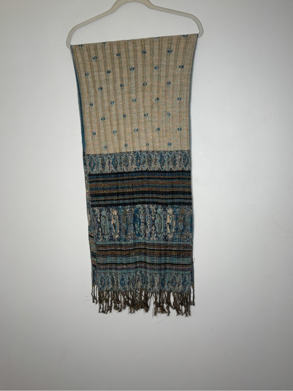 Vintage Boho Multi-Pattern Ribbed Scarf Pashmina
